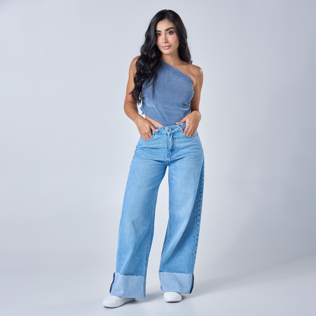 Ref: 552672 Jean rígido wide leg tiro alto color azul claro