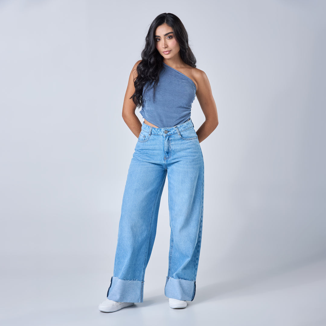 Ref: 552672 Jean rígido wide leg tiro alto color azul claro