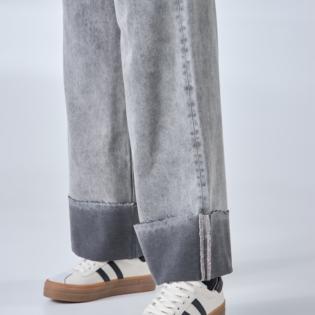 Ref: 552683 Jean rígido wide leg tiro alto 100% algodón, color gris claro