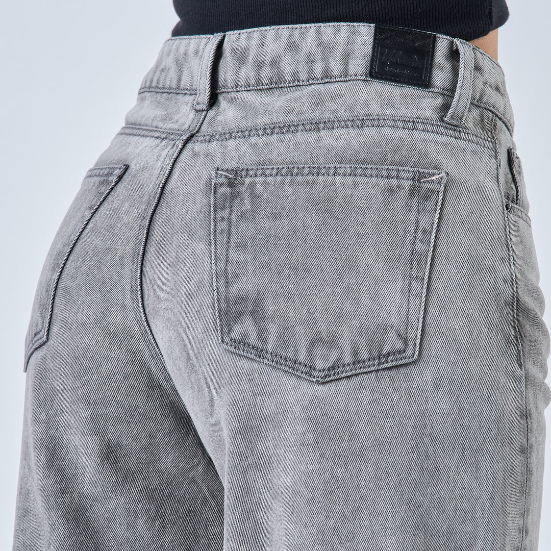 Ref: 552683 Jean rígido wide leg tiro alto 100% algodón, color gris claro