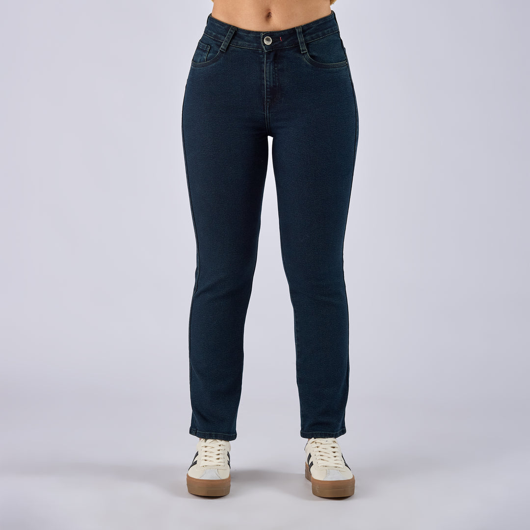REF: 552640 Jean straight boot licrado tiro medio en denim azul oscuro