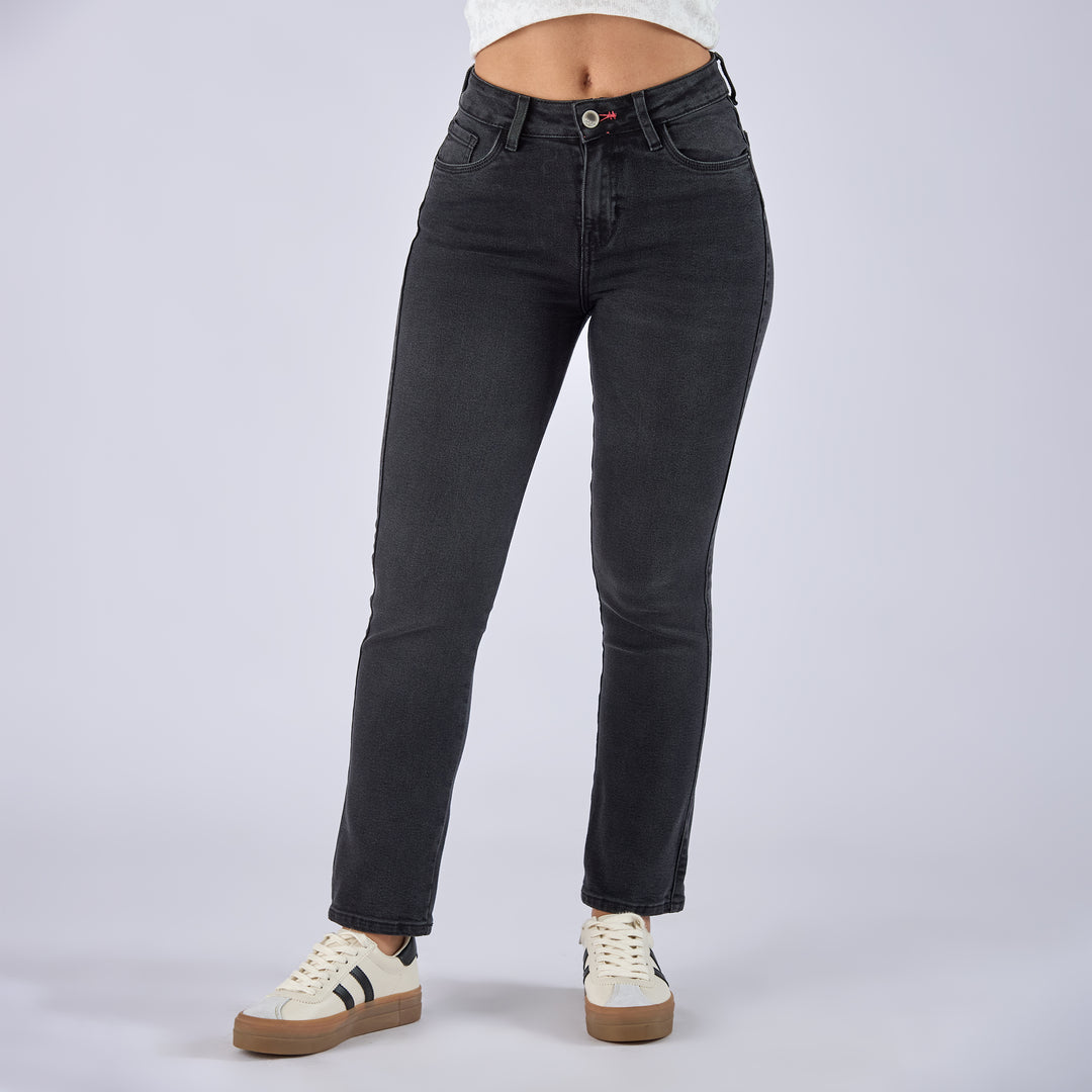 REF: 552721 Jean straight boot licrado tiro medio en denim color gris humo