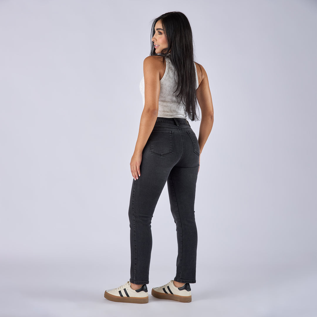 REF: 552721 Jean straight boot licrado tiro medio en denim color gris humo