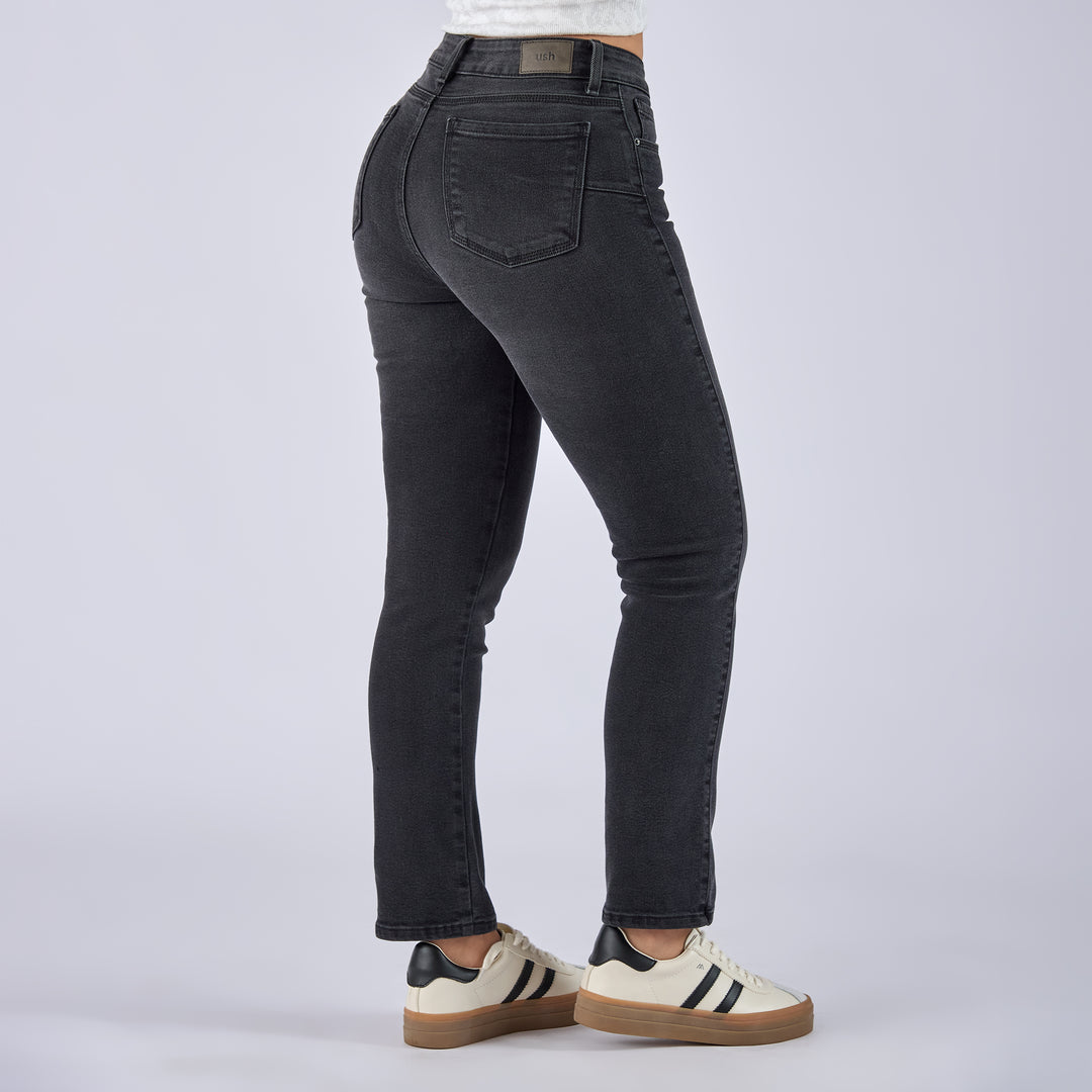 REF: 552721 Jean straight boot licrado tiro medio en denim color gris humo