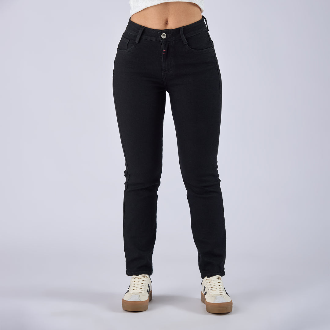 REF: 552638 Jean straight boot licrado tiro medio en denim negro