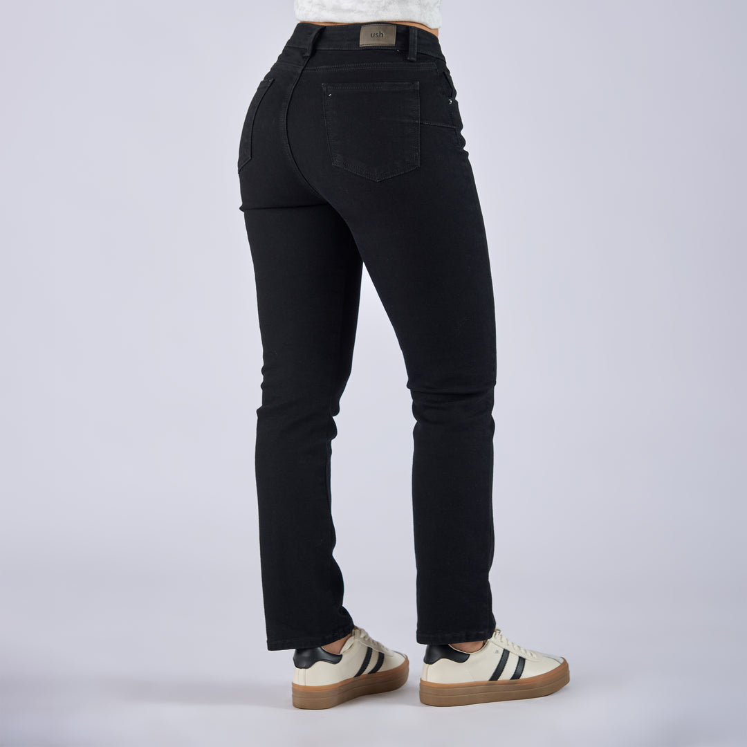 REF: 552638 Jean straight boot licrado tiro medio en denim negro