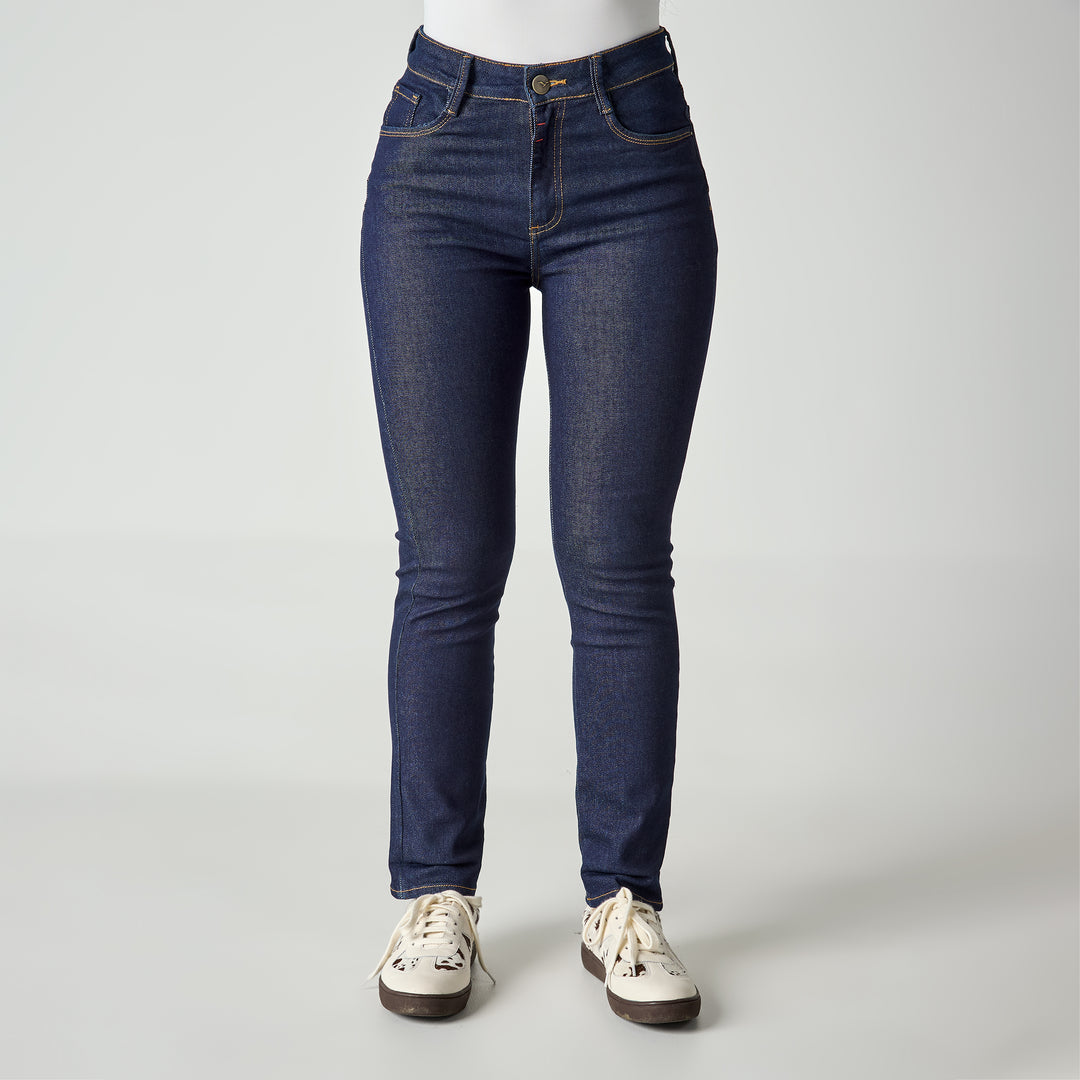REF: 552690 Jean straight boot tiro medio en denim licrado, color azul raw