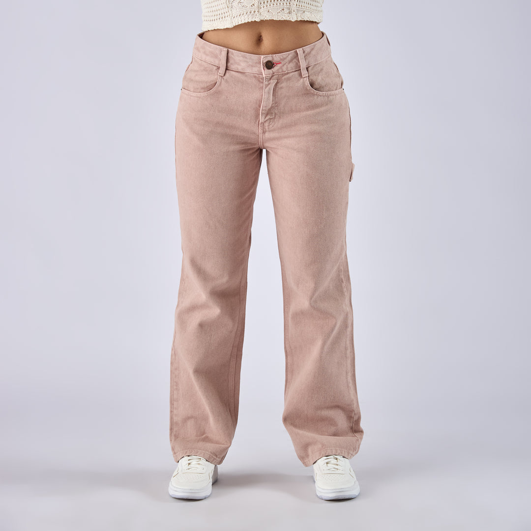 REF: 552752 Jean straight rígido tiro medio en denim, color café claro