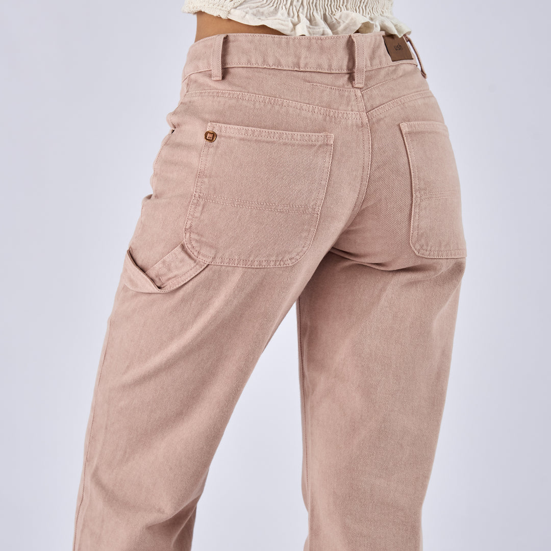 REF: 552752 Jean straight rígido tiro medio en denim, color café claro