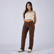 REF: 552754 Jean straight rígido tiro medio en denim, color mocca