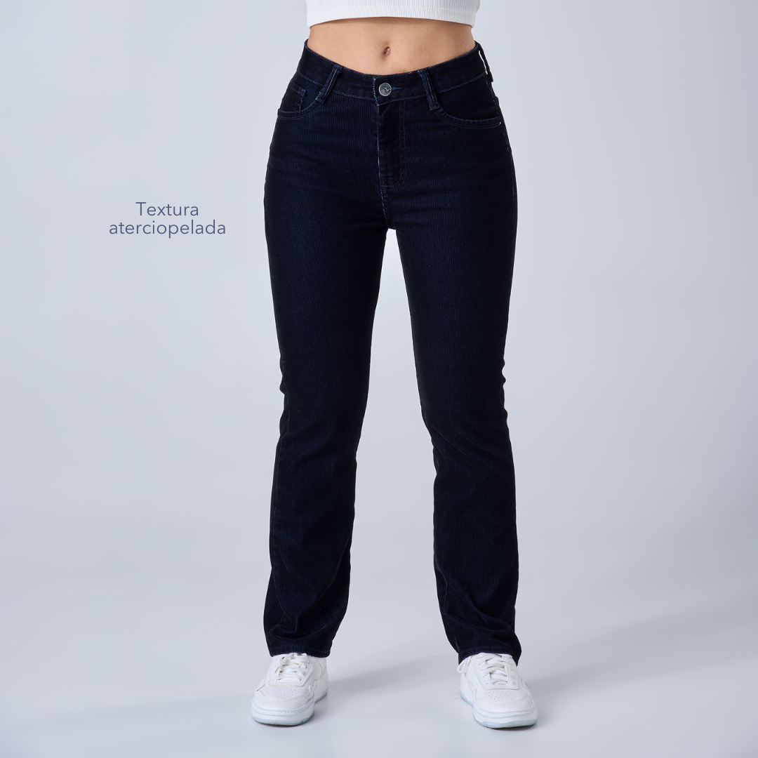 Ref: 552671 Jean straight tiro medio velvet licrado, color azul oscuro
