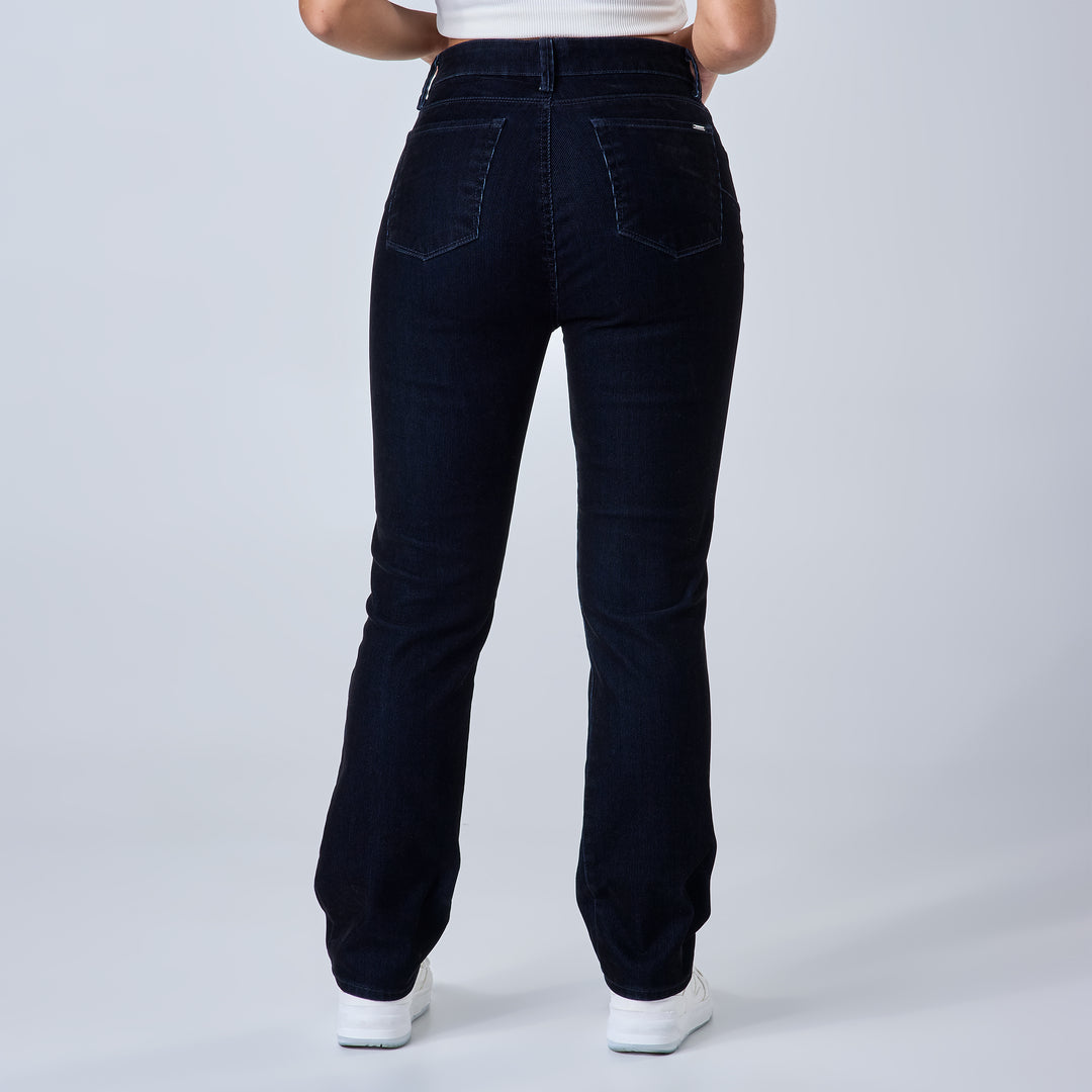 Ref: 552671 Jean straight tiro medio velvet licrado, color azul oscuro