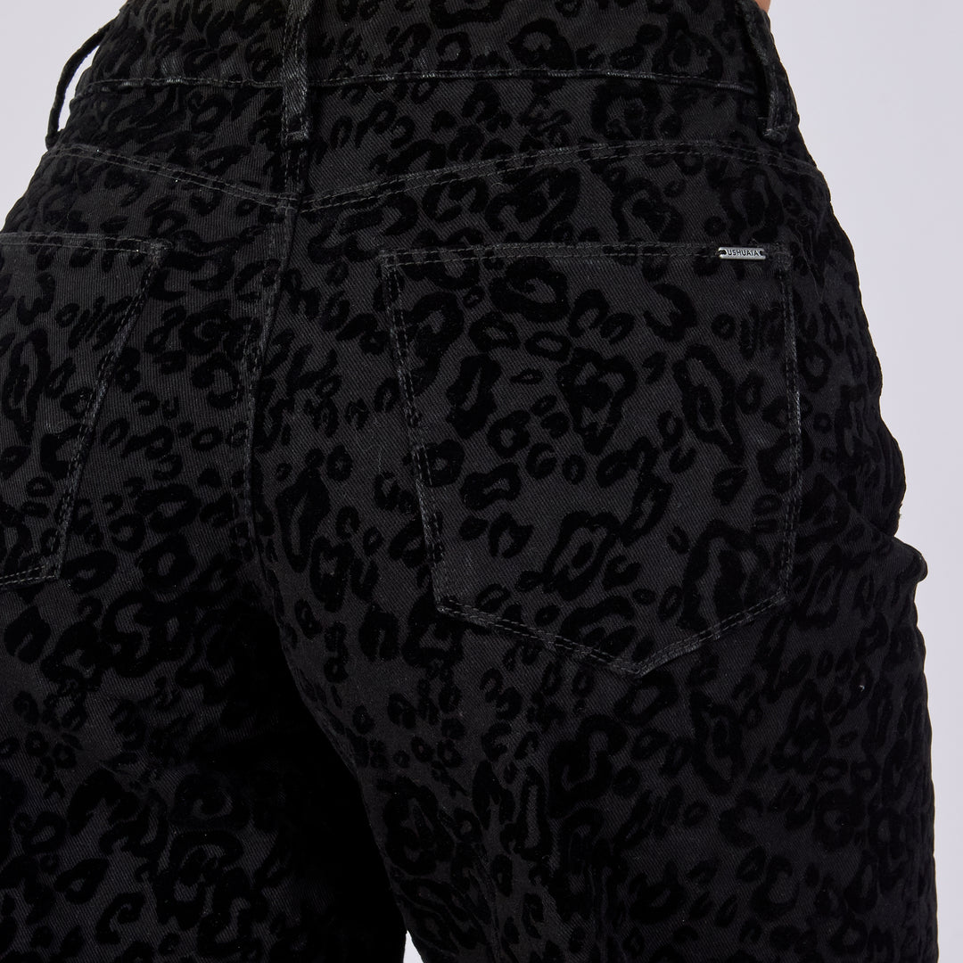 Ref: 552734 Jean wide leg rígido animal print aterciopelado color negro