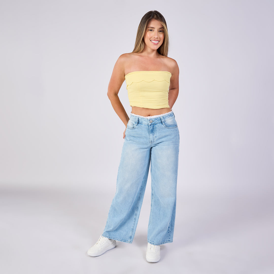 Ref: 552709 Jean wide leg rígido, color baby blue 100% algodón