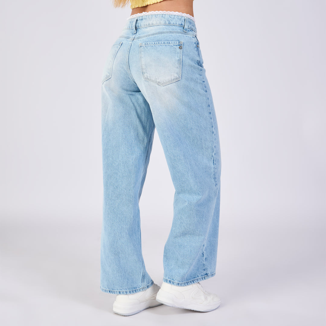 Ref: 552709 Jean wide leg rígido, color baby blue 100% algodón