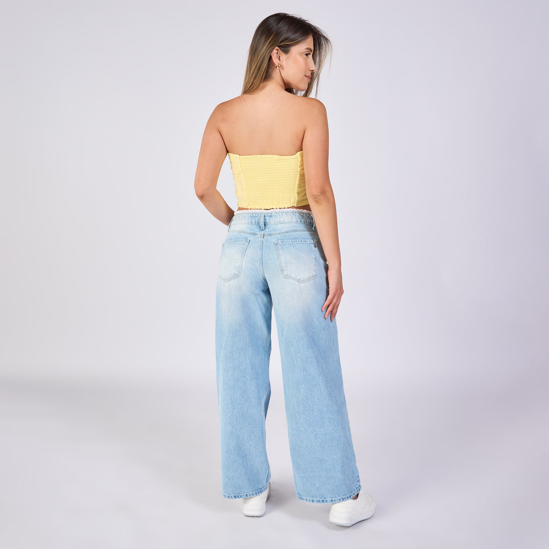 Ref: 552709 Jean wide leg rígido, color baby blue 100% algodón