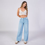 Ref: 552730 Jean wide leg rígido, color baby blue 100% algodón