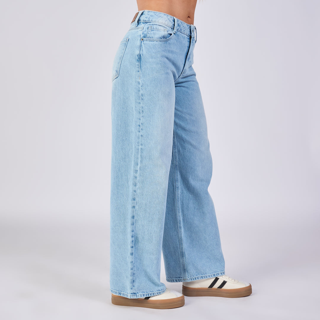 Ref: 552730 Jean wide leg rígido, color baby blue 100% algodón