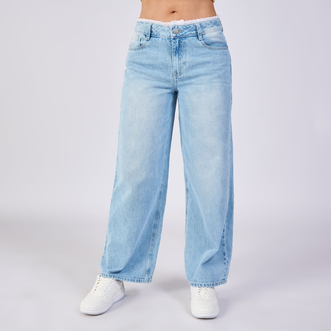 Ref: 552709 Jean wide leg rígido, color baby blue 100% algodón