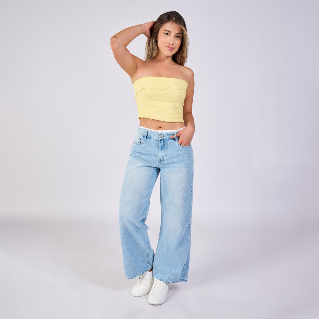 Ref: 552709 Jean wide leg rígido, color baby blue 100% algodón