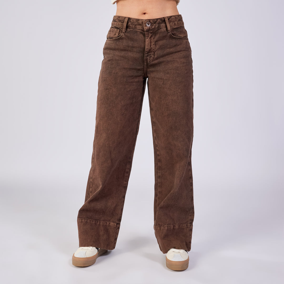 Ref: 552704 Jean wide leg rígido tiro medio, color mocca 100% algodón