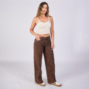 Ref: 552704 Jean wide leg rígido tiro medio, color mocca 100% algodón