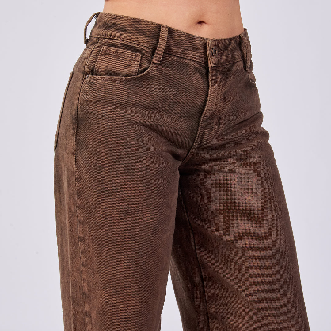 Ref: 552704 Jean wide leg rígido tiro medio, color mocca 100% algodón