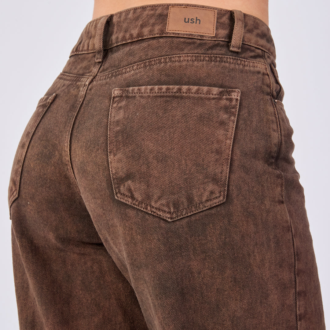 Ref: 552704 Jean wide leg rígido tiro medio, color mocca 100% algodón