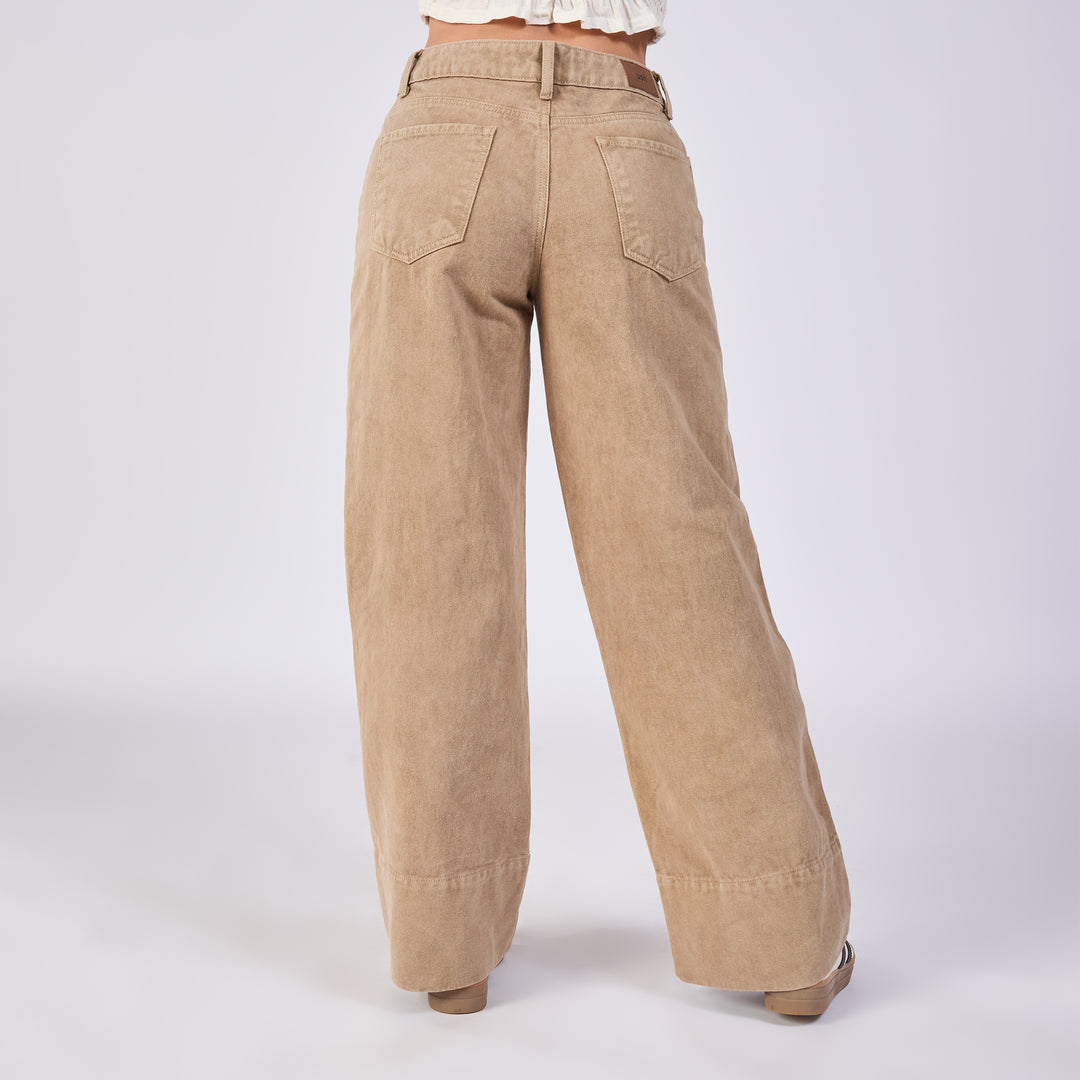 Ref: 552704 Jean wide leg rígido tiro medio en denim, color kaki