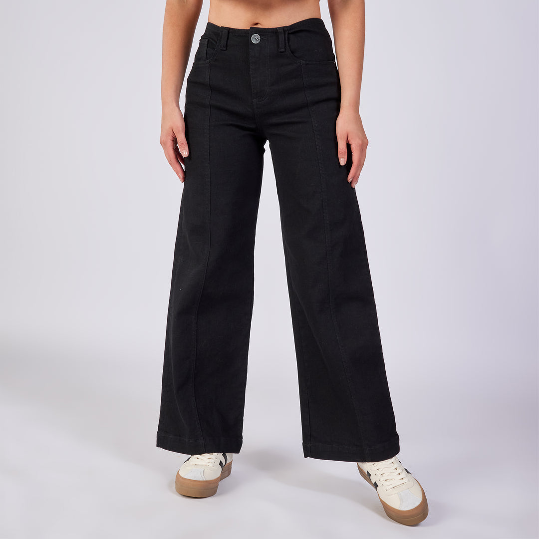 Ref: 552669 Jean wide leg tiro medio licrado, color negro