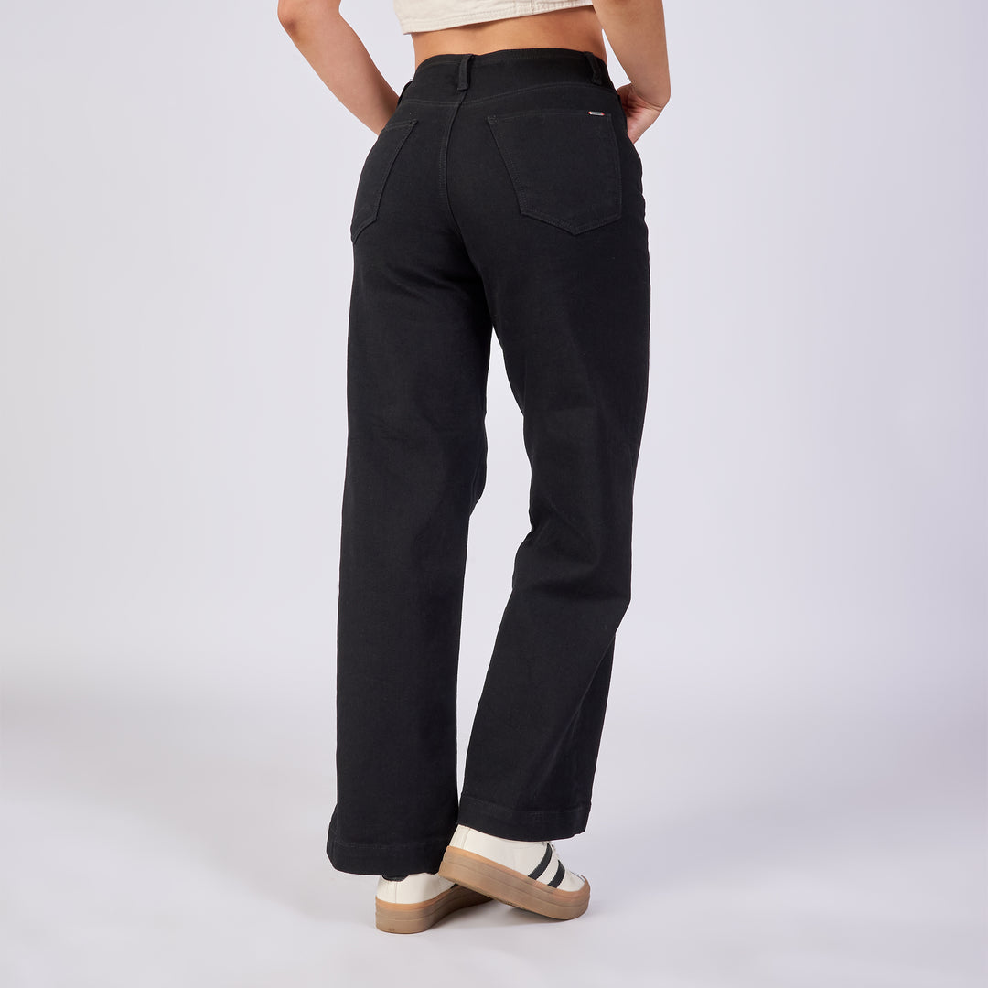 Ref: 552669 Jean wide leg tiro medio licrado, color negro