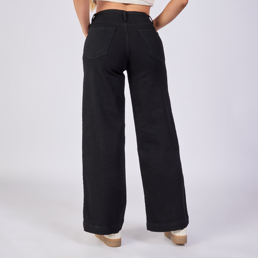 Ref: 552669 Jean wide leg tiro medio licrado, color negro