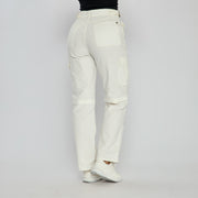 REF: 552560 Pantalón cargo bota recta tiro alto en denim stretch, color crudo