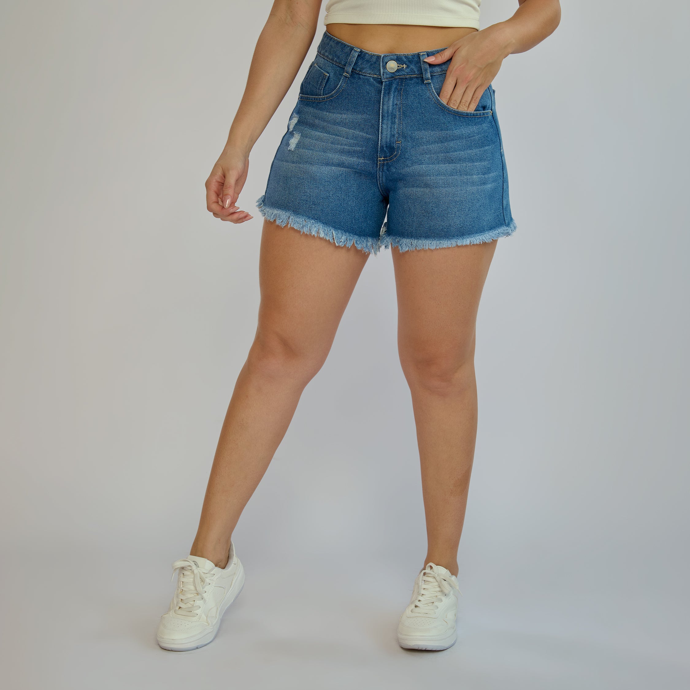 Ref: 556202 Short rígido corto tiro alto en índigo azul medio