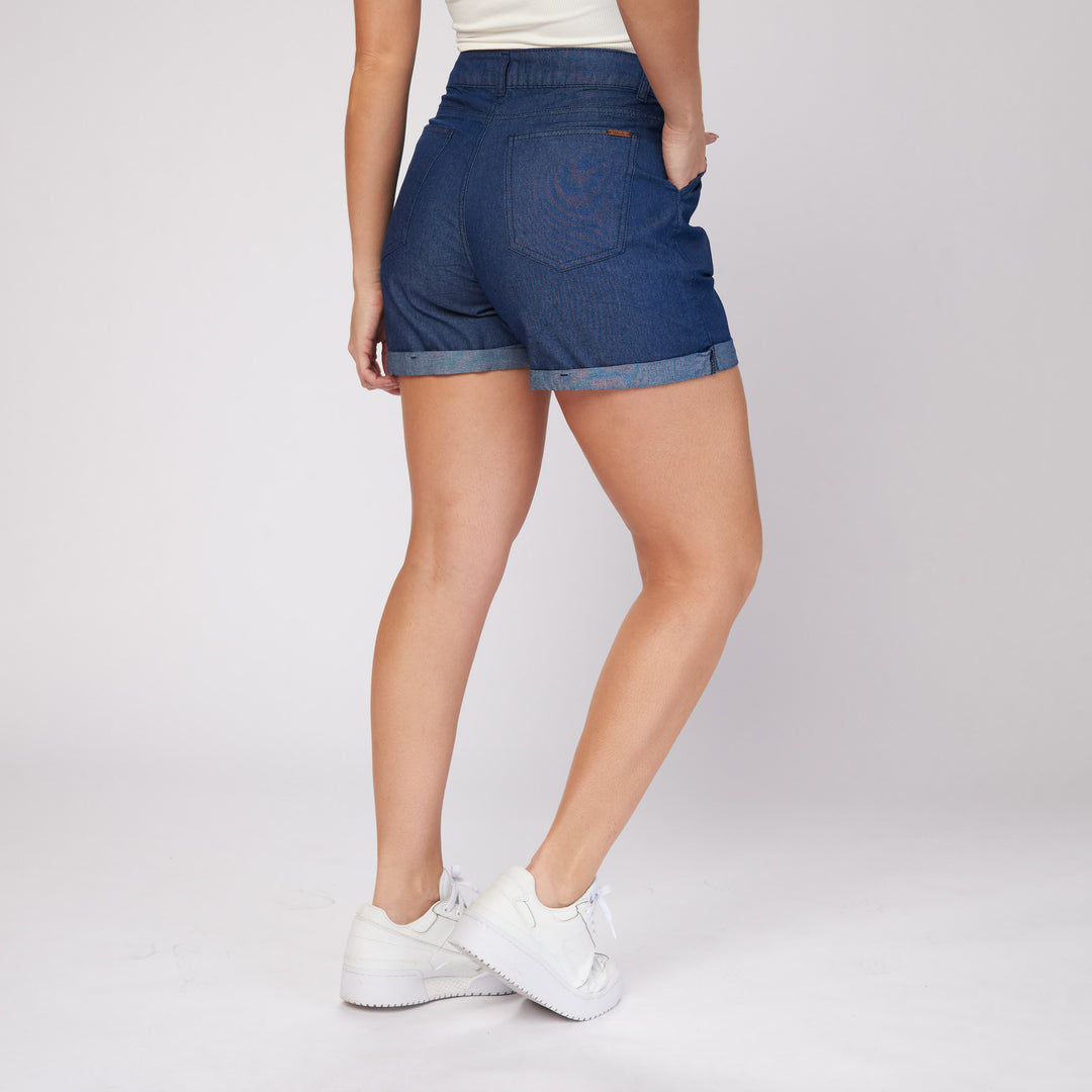 Ref: 556115 Short tiro alto tipo baggy en chambray rígido azul oscuro