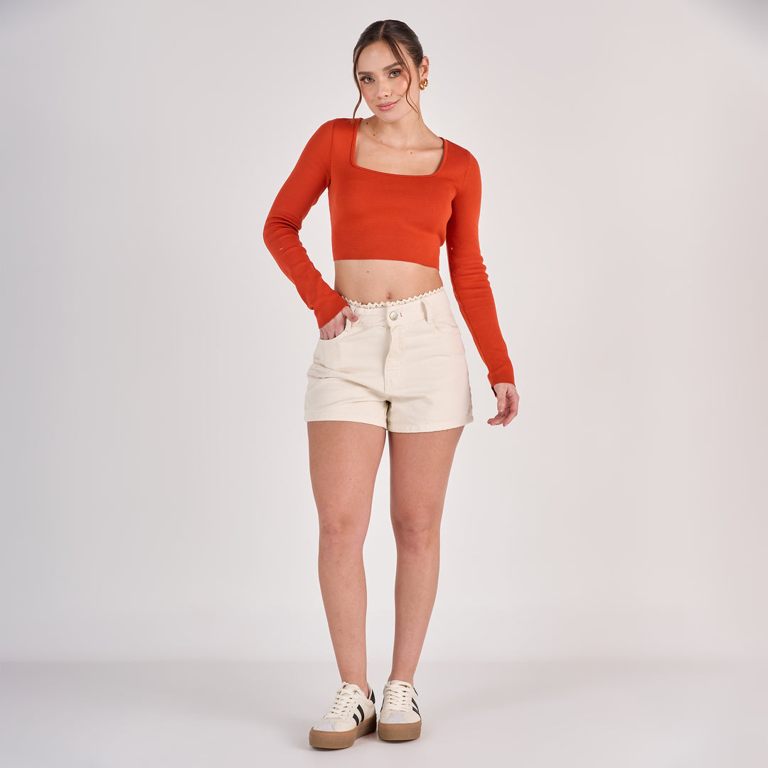 REF: 556285 Short corto dama rígido 100% algodón, color Natural