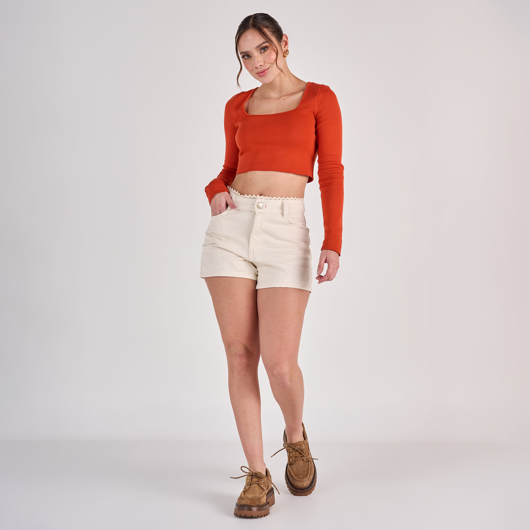 REF: 556285 Short corto dama rígido 100% algodón, color Natural