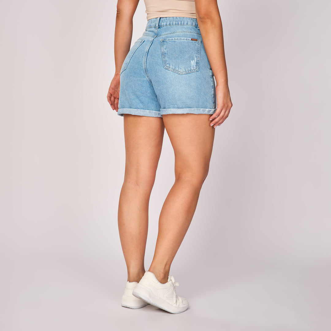 Ref: 556217 Short largo en denim índigo rígido, color azul claro