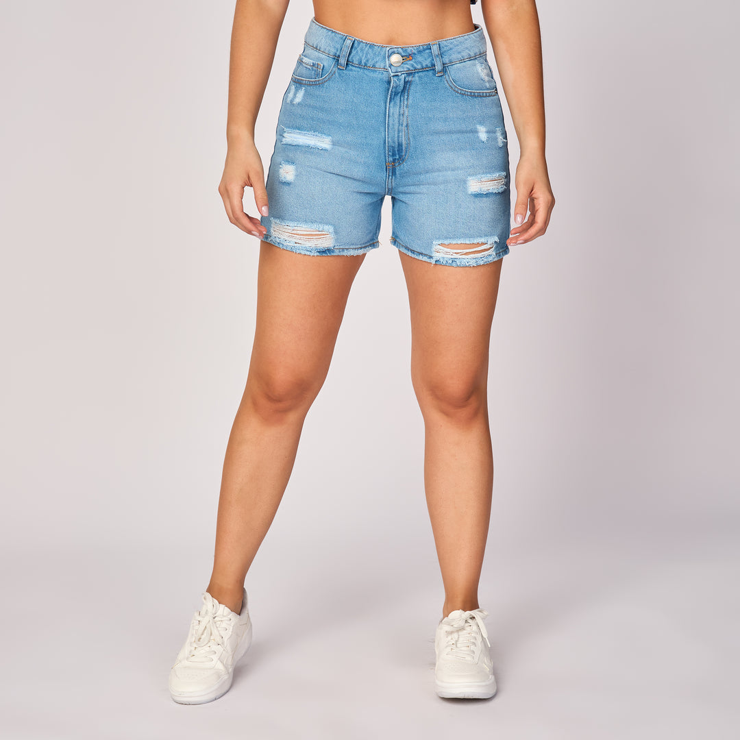 Ref: 556216 Short largo licrado azul claro en denim stretch