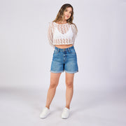 REF: 556247 Short largo rígido en denim azul medio