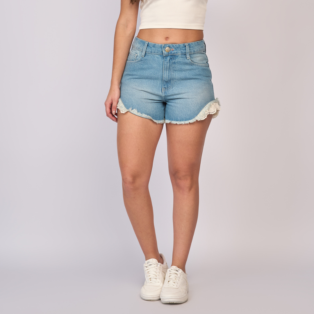 REF: 556284 Short corto dama rígido con encaje y desgastes, color Azul claro