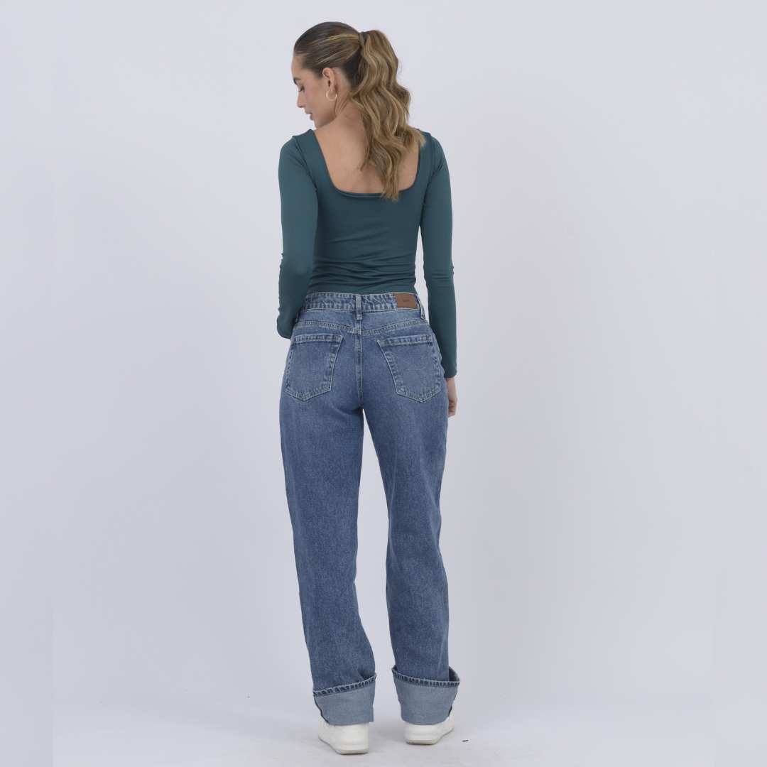 Ref: 552861 Jean dama straight tiro alto rígido, color Azul claro
