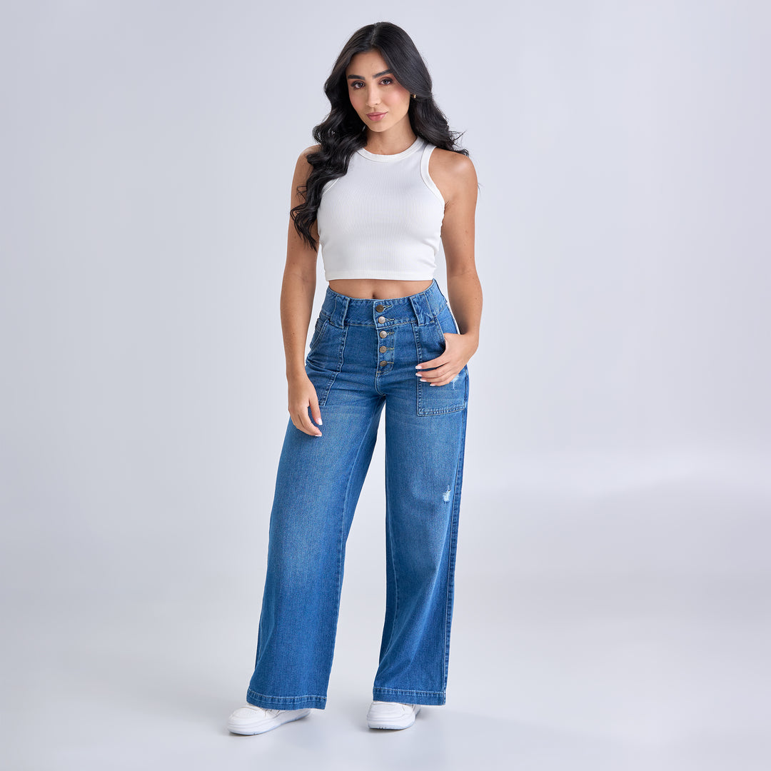 JEAN wide leg tipo carpintero tiro alto Ref: 552491