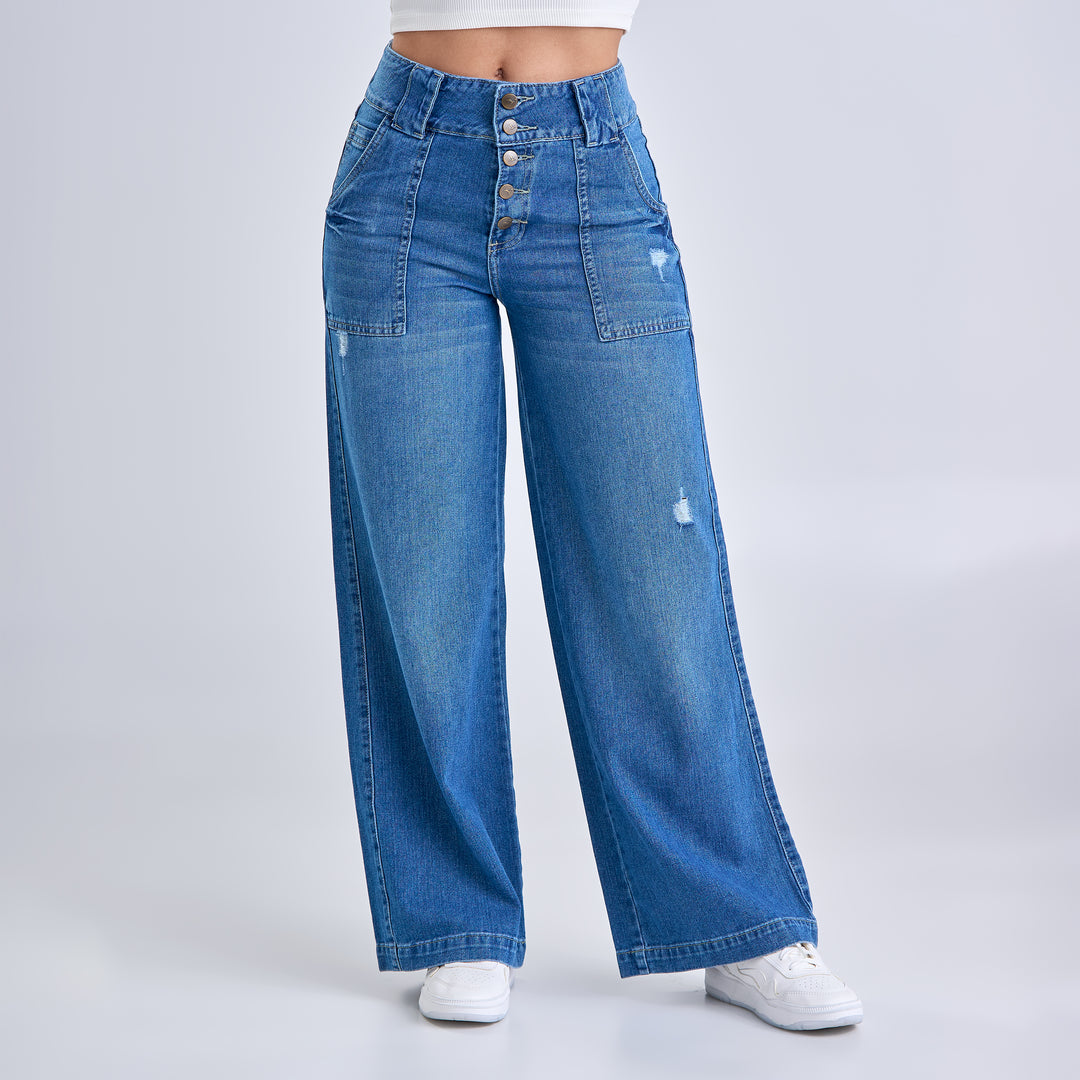 JEAN wide leg tipo carpintero tiro alto Ref: 552491