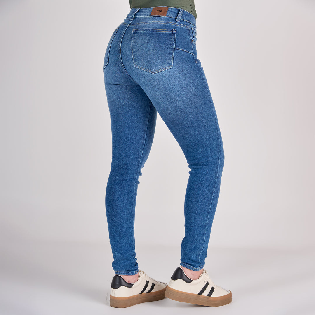 Ref: 552821 Jean dama skinny tiro medio licrado, color Azul medio