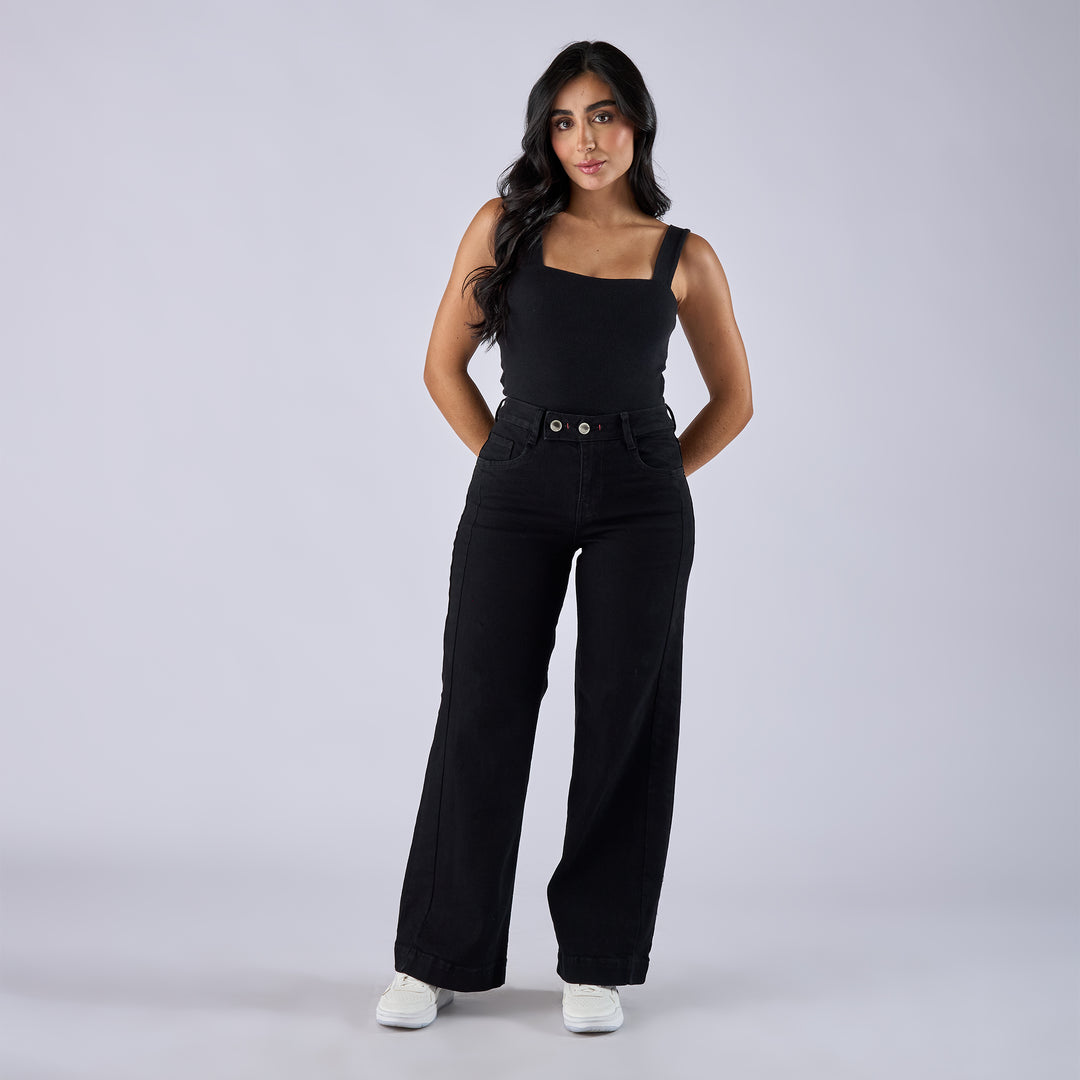 REF: 552757 Jean dama wide leg tiro medio licrado, color Negro