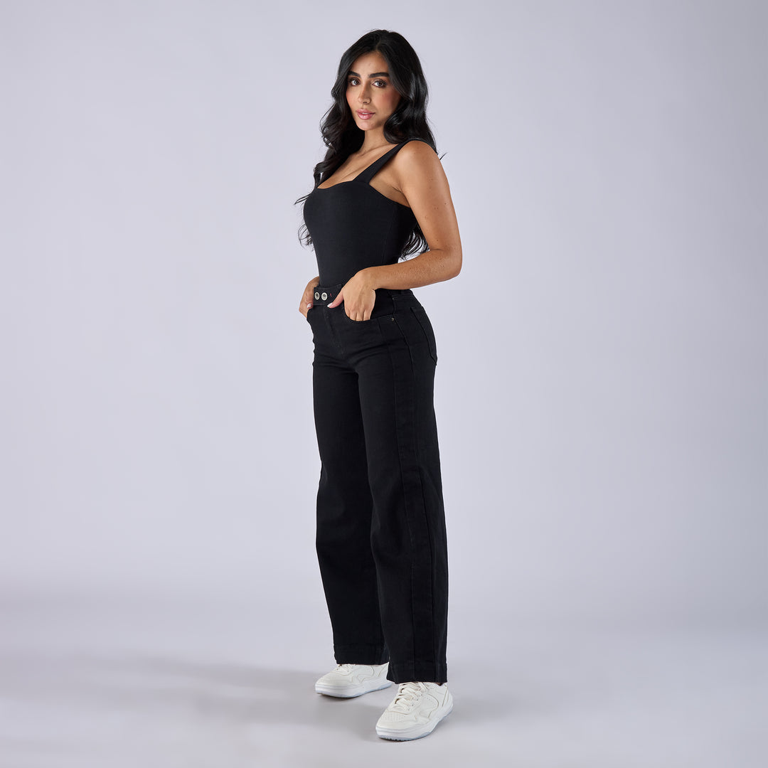 REF: 552757 Jean dama wide leg tiro medio licrado, color Negro
