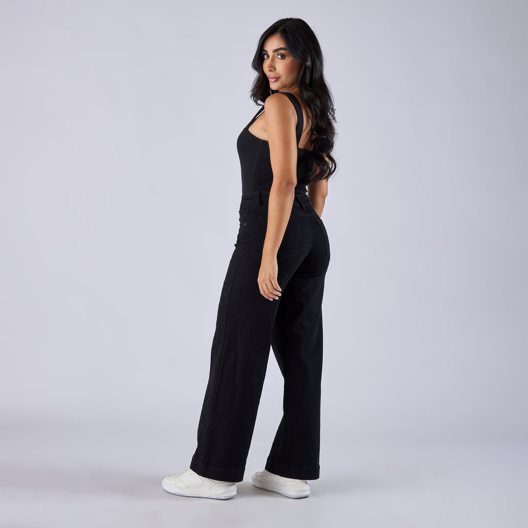 REF: 552757 Jean dama wide leg tiro medio licrado, color Negro