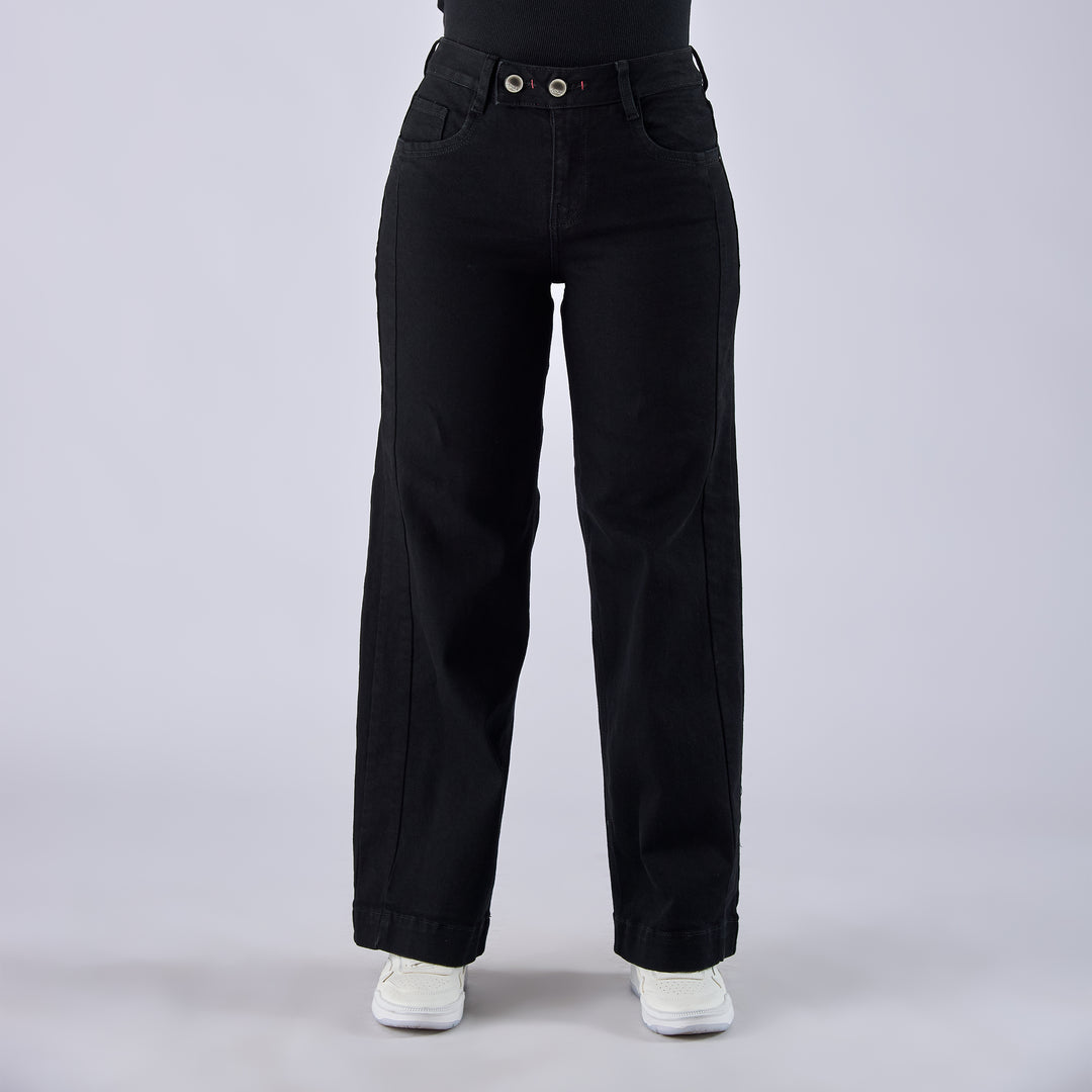 REF: 552757 Jean dama wide leg tiro medio licrado, color Negro
