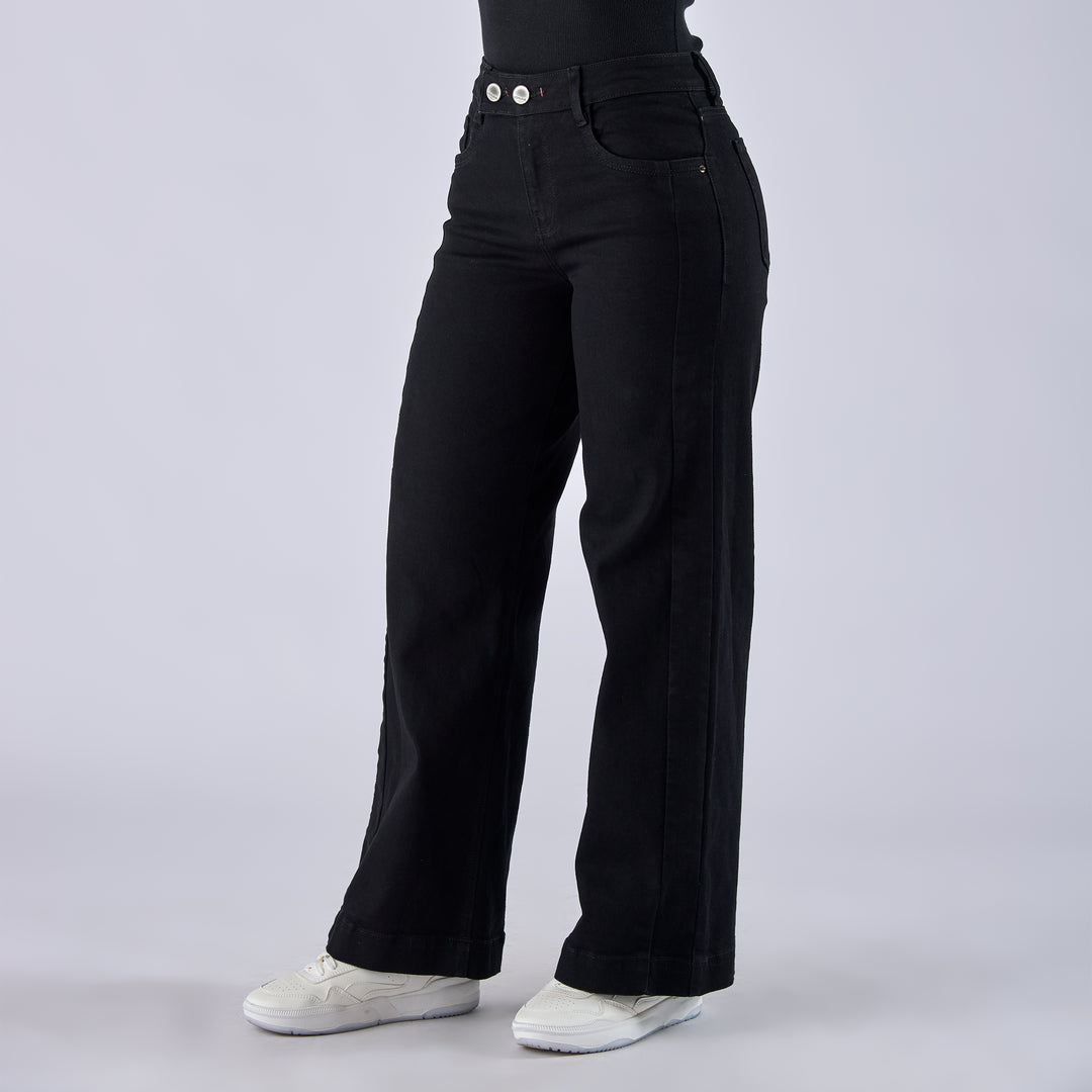 REF: 552757 Jean dama wide leg tiro medio licrado, color Negro